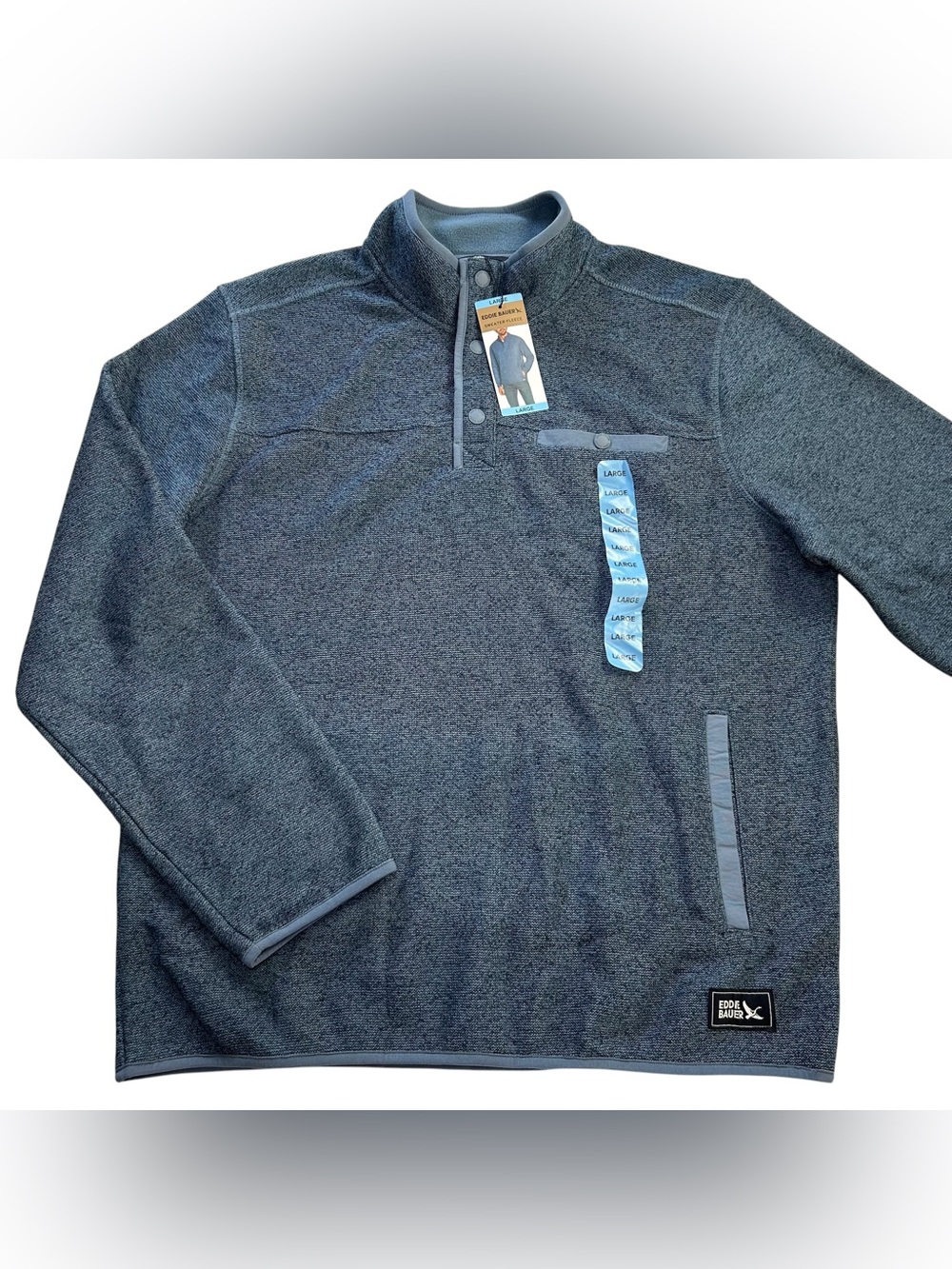NWT Eddie Bauer $90 MSRP Men Classic Fit Sweater Fleece 1/4 Snap Pullover Blue L